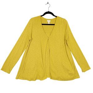 LOGO LORI GOLDSTEIN Mustard One Button Swing Cardigan Lagenlook SIZE MEDIUM